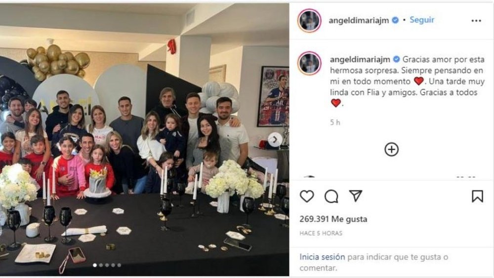 Paredes, Herrera y Messi, en el cumple sorpresa de Di María. Instagram/angeldimariajm