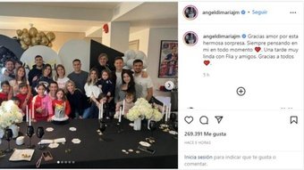 Paredes, Herrera y Messi, en el cumple sorpresa de Di María. Instagram/angeldimariajm