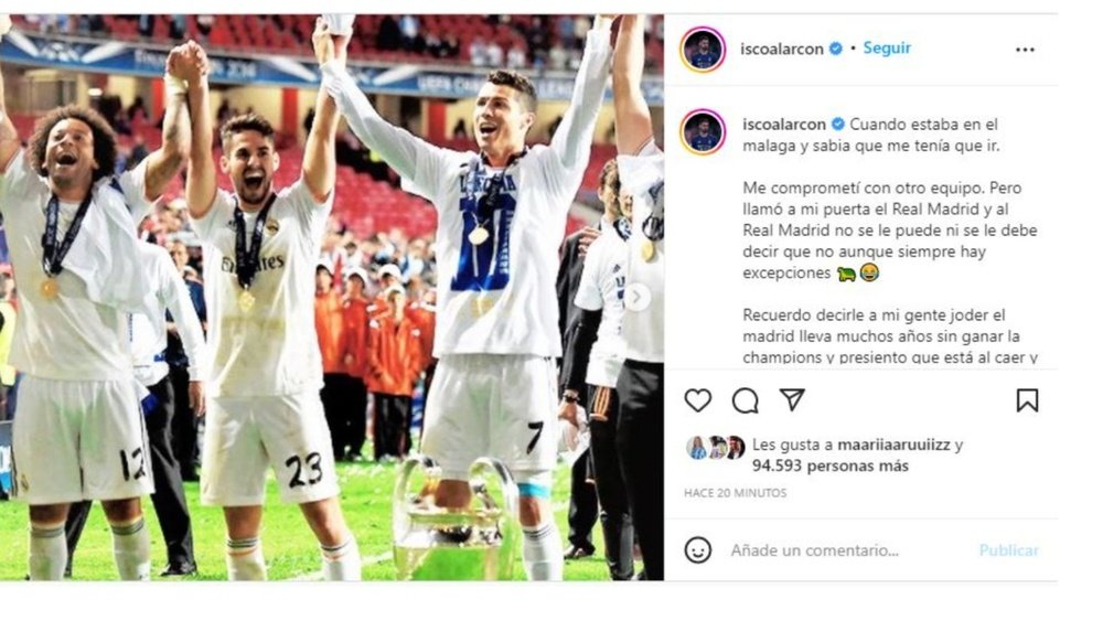 Isco confirmó su adiós al Real Madrid. Instagram/iscoalarcon