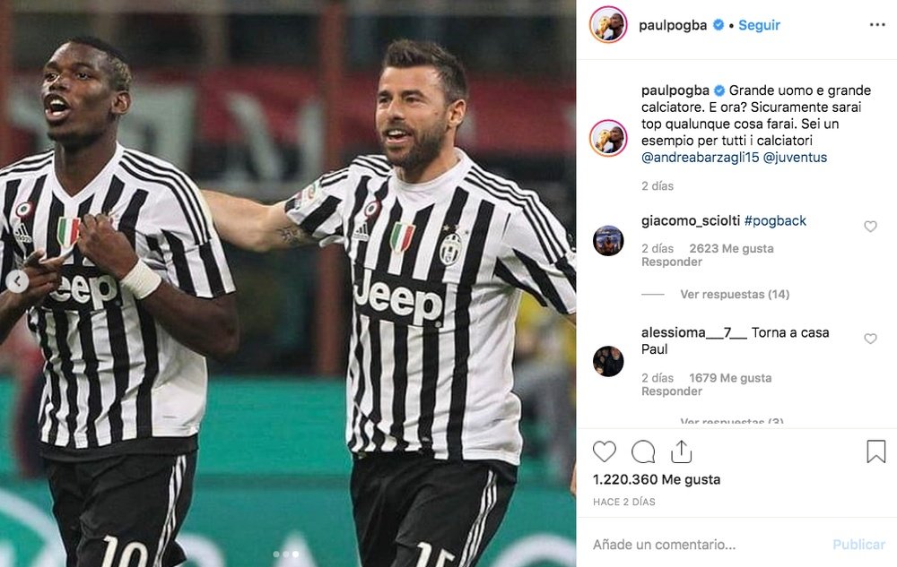 Pogba despidió en las redes a Barzagli. Instagram/PaulPogba
