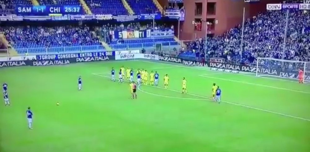 O momento do gol de Torreira, ao Chievo. Twitter/beIN Sports