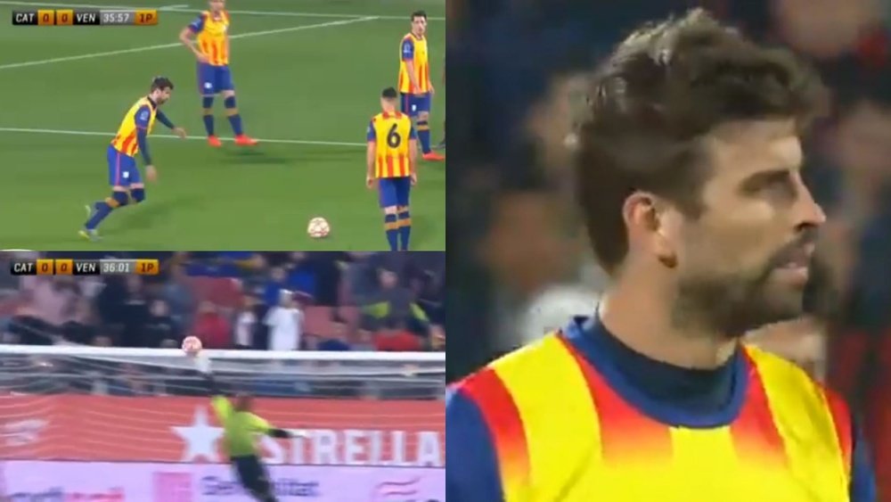 Pique went close with a first half free-kick. Screenshot/TV3