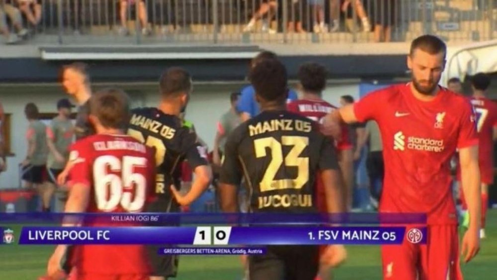 El Liverpool ganó por la mínima al Mainz 05. Captura/LFCVTV