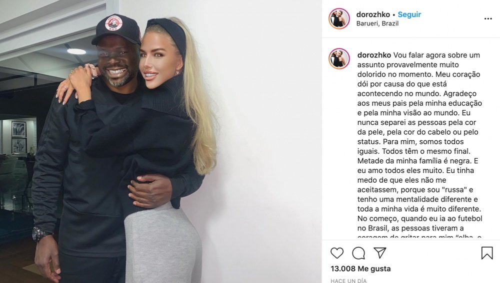 Adriano's wife has denounced racsim. Instagram/Dorozhko