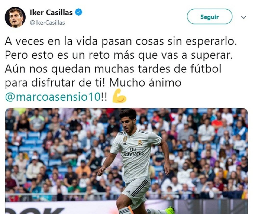 Capture du message d'Iker Casillas pour Asensio. Twitter/IkerCasillas