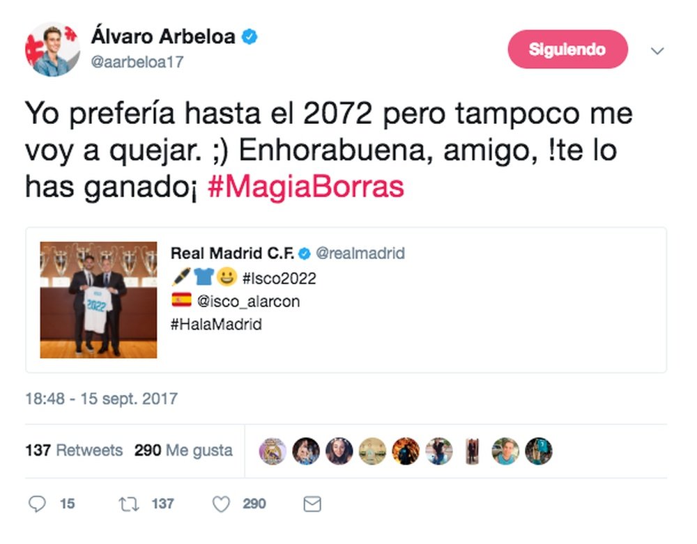 El ex jugador del Madrid habló sobre la renovación de Isco. Twitter/Arbeloa