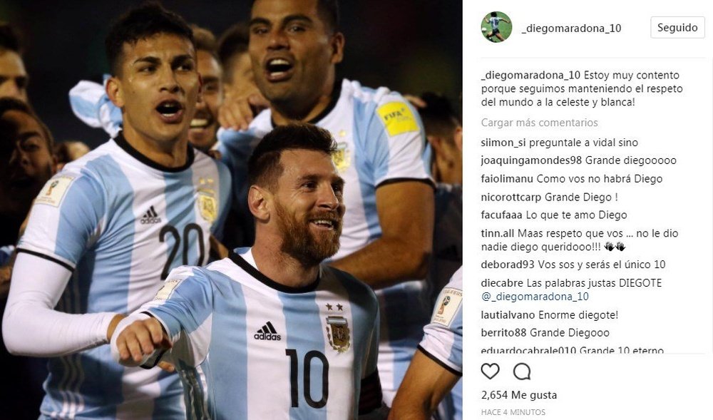 Le message émouvant de Maradona après la qualification de l'Argentine. Instagram/Maradona