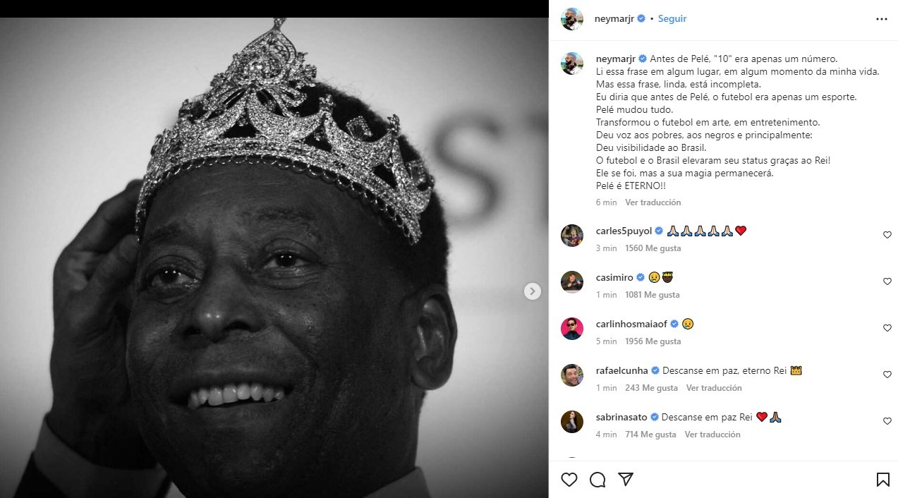 Neymar lloró la muerte de Pelé. Instagram/neymarjr