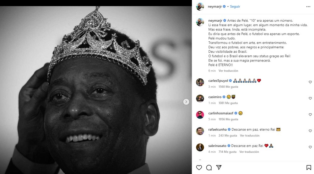 Neymar lloró la muerte de Pelé. Instagram/neymarjr