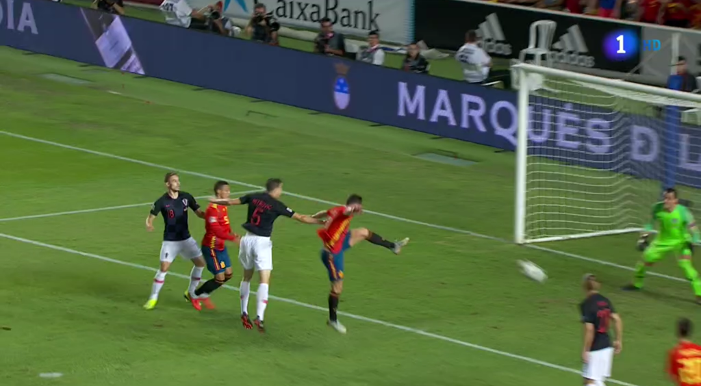 Saul leapt high to head Spain into the lead