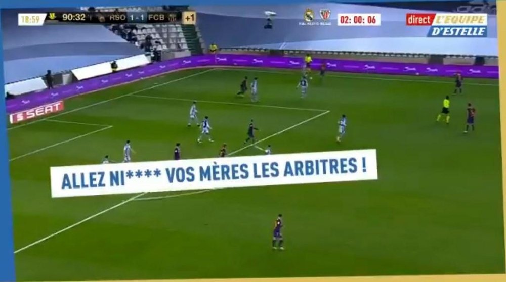 Dembélé insultó a los árbitros en el Real Sociedad-Barça. Captura/lequipedestelle