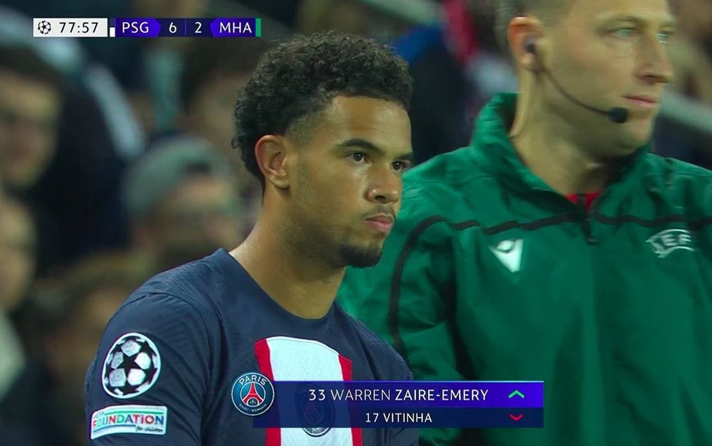 Zaire-Emery is the youngest PSG player to make his UCL debut. Screenshot/MovistarLigadeCampeones