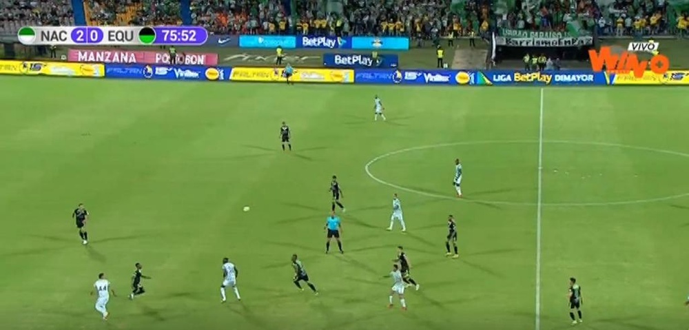 Dos goles en tres minutos dieron la victoria a Atlético Nacional ante La Equidad. Captura/WinSports