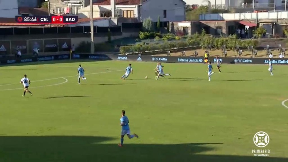 Celta B y Badajoz empataron a cero. Captura/Footters