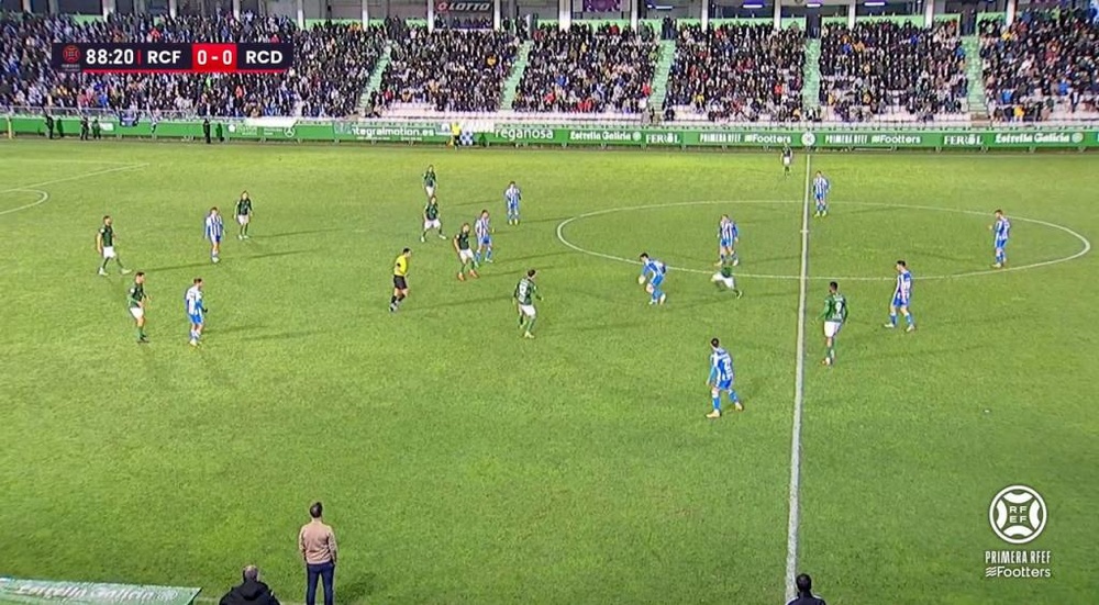 El Dépor empató a cero contra el Racing Ferrol. Captura/Footters