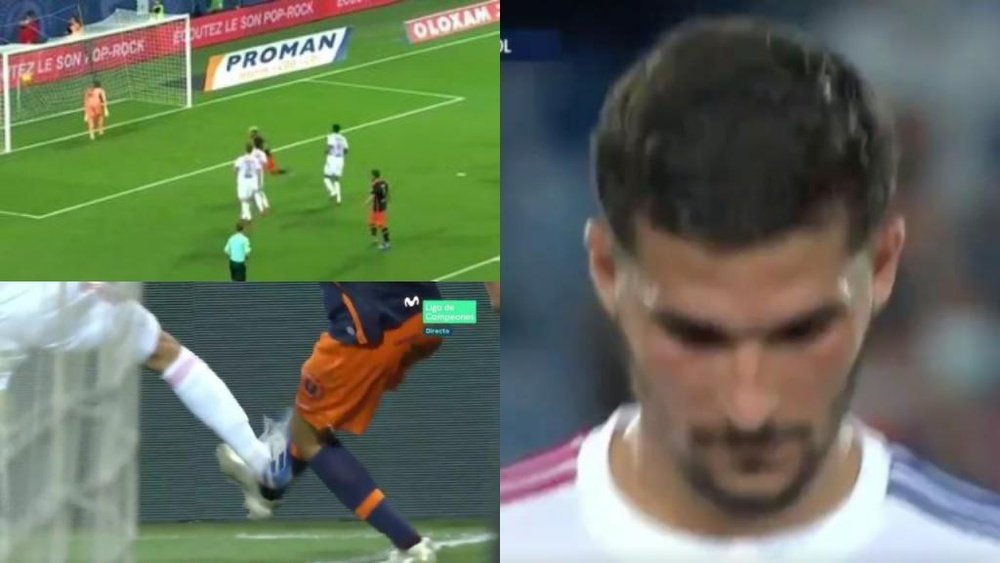 Los siete minutos para olvidar del Lyon: gol de 'Panenka' en contra y roja a Aouar. Captura/Movistar