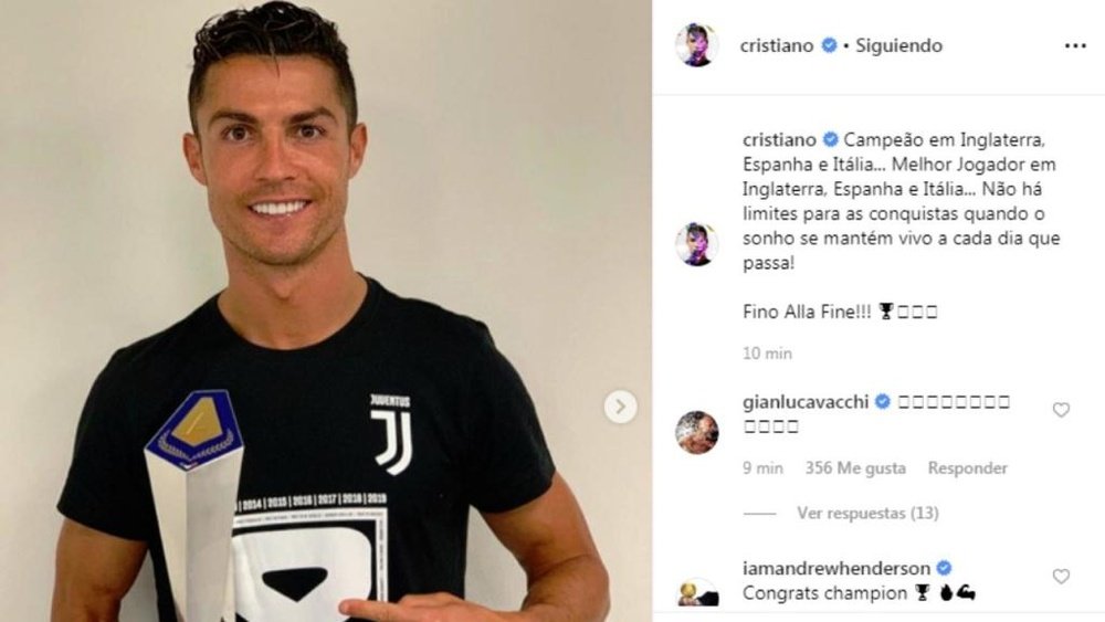 Cristiano Ronaldo boasted his latest award. Instagram/Screenshot