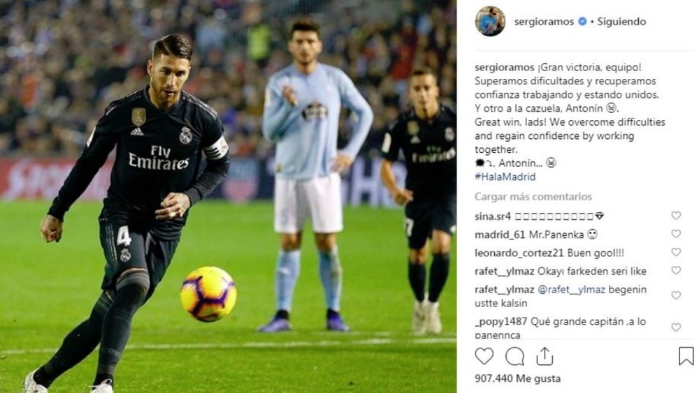 Guiño de Ramos a Panenka. Instagram/Ramos