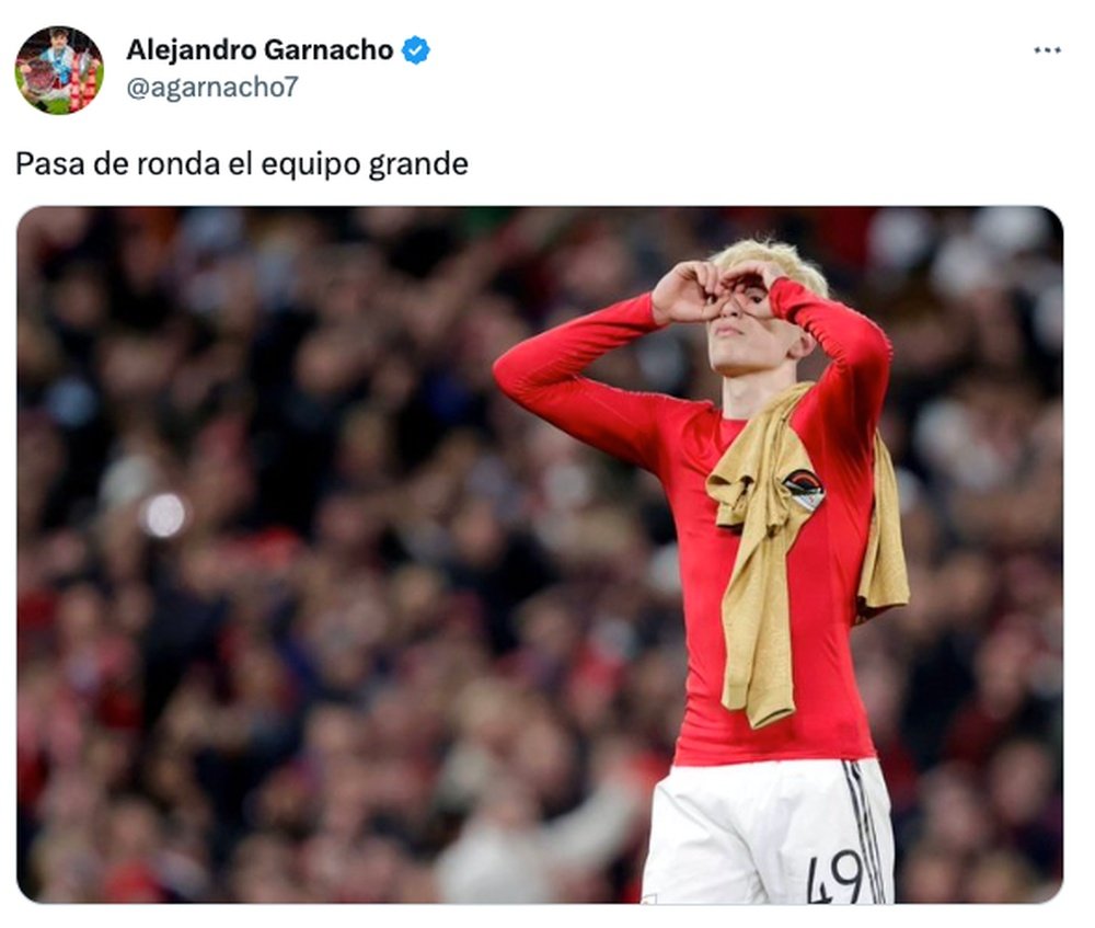 Garnacho se mofó del Barça en sus redes sociales. Twitter/agarnacho7