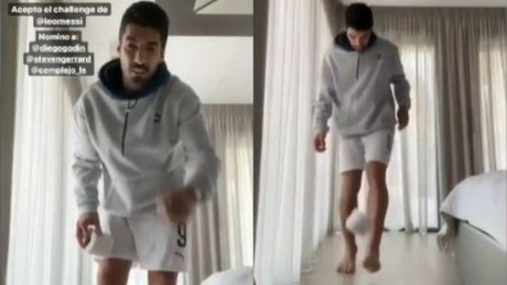 Suárez aceita o desafio de Messi do papel higiênico. Instagram/LuisSuárez