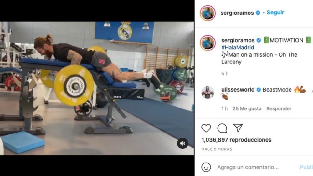 Ramos trabaja duro para volver pronto. Captura/Instagram/sergioramos