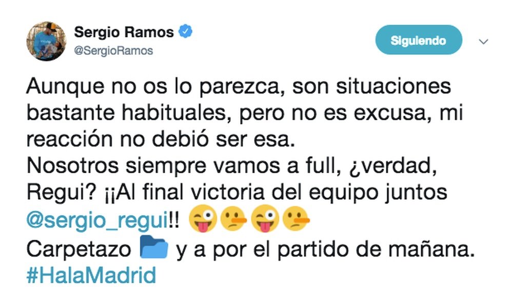 Ramos se disculpó con Reguilón. Twitter/SergioRamos