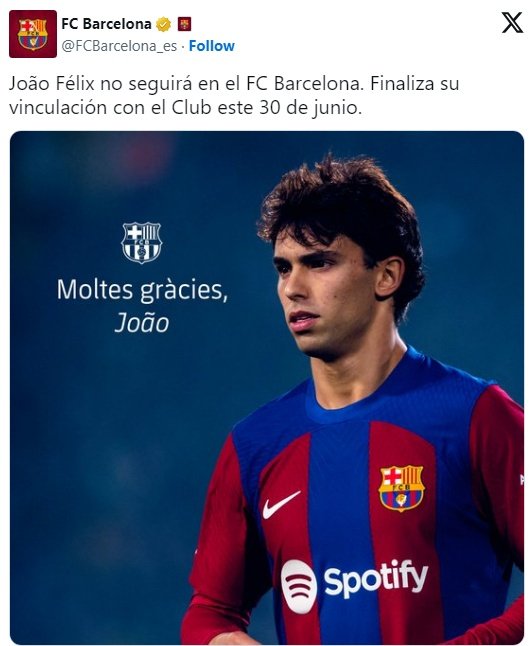 Le Barça fait ses adieux à Joao Felix et à Cancelo... avant de supprimer ses tweets. X