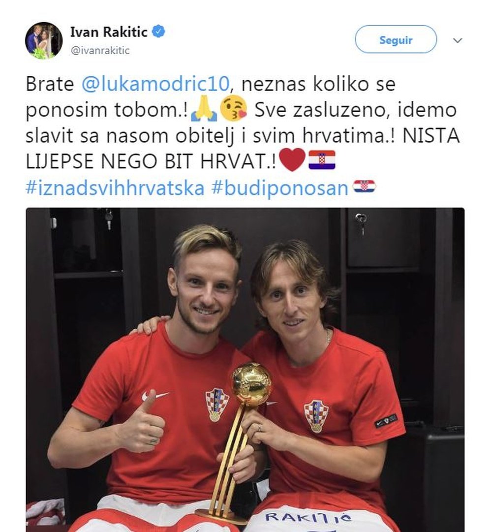 Rakitic se rindió ante Modric. Twitter/Rakitic
