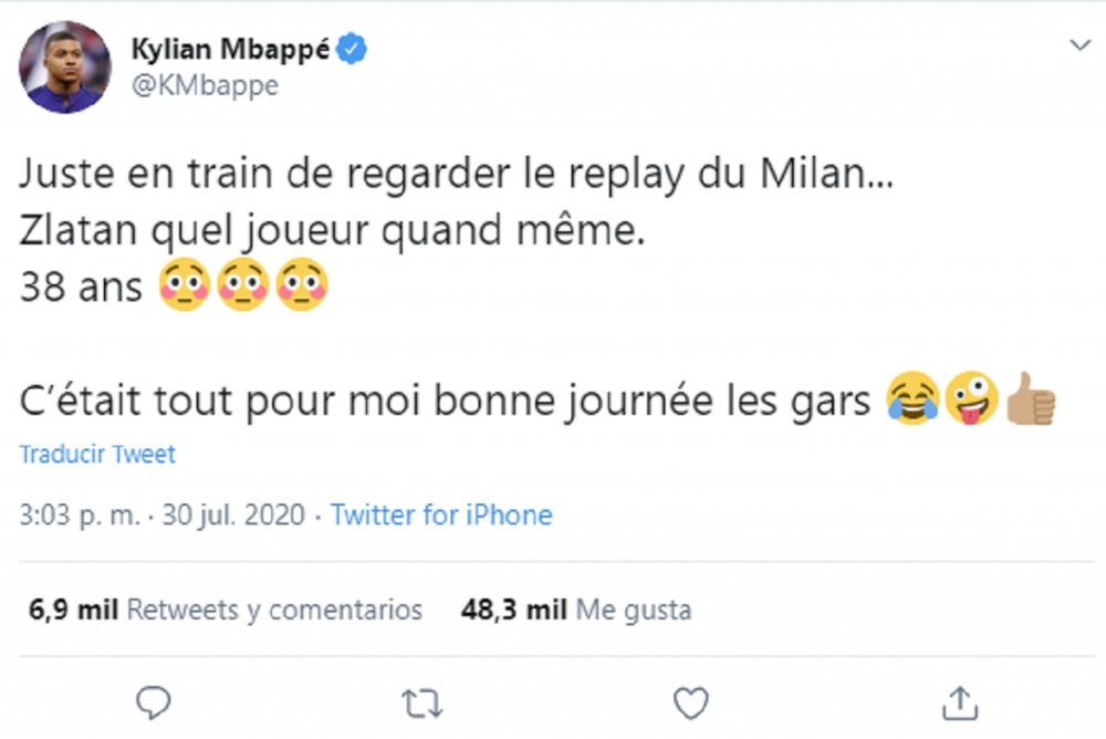 Mbappé, a los pies de Ibra. Twitter/KMbappe