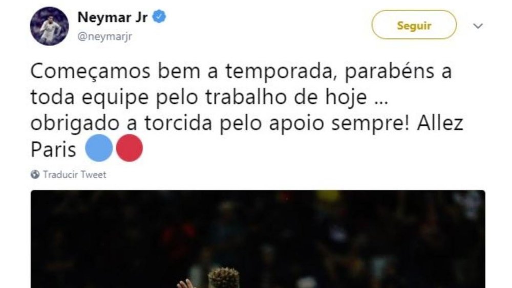 Neymar ringrazia i tifosi su Twitter. Twitter/NeymarJR