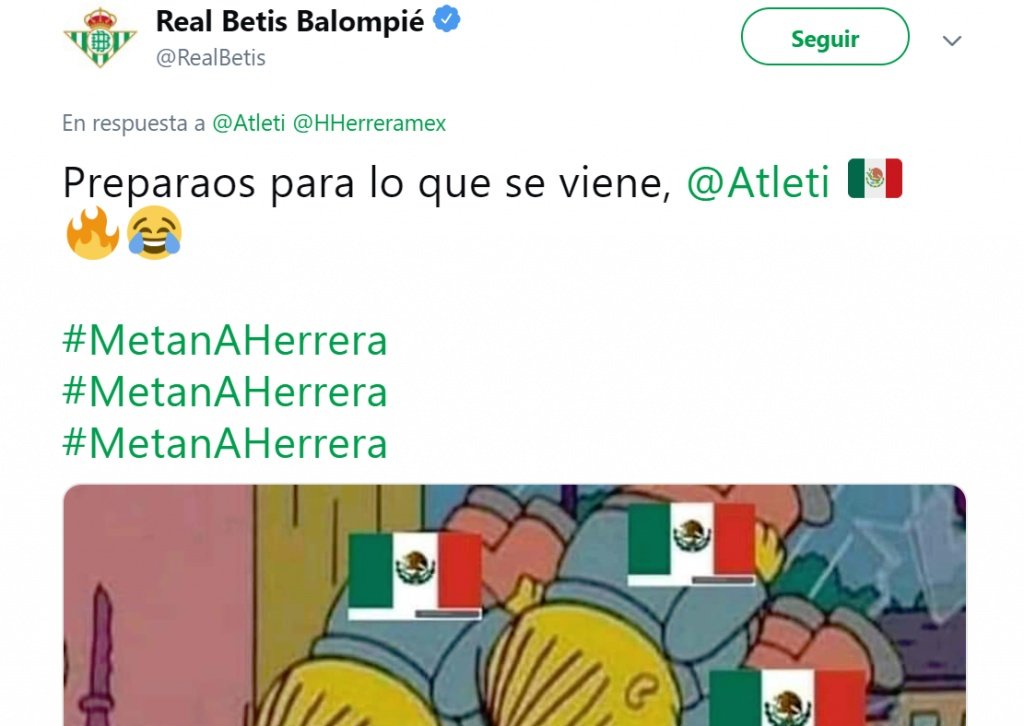 El CM del Betis se pasa Twitter: la 'advertencia mexicana' al Atleti. Captura/RealBetis