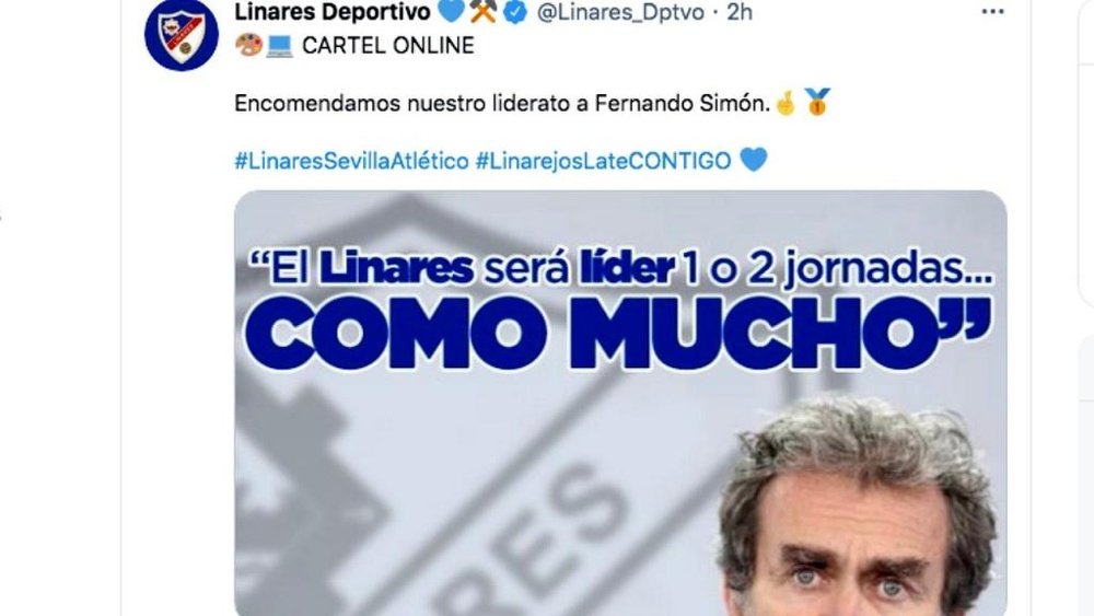 Cachondeo del Linares en Twitter. Captura/Twitter/Linares_Dptvo