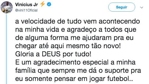 Vinicius hallucine d'avoir été convoqué. Twitter/ViniciusJR