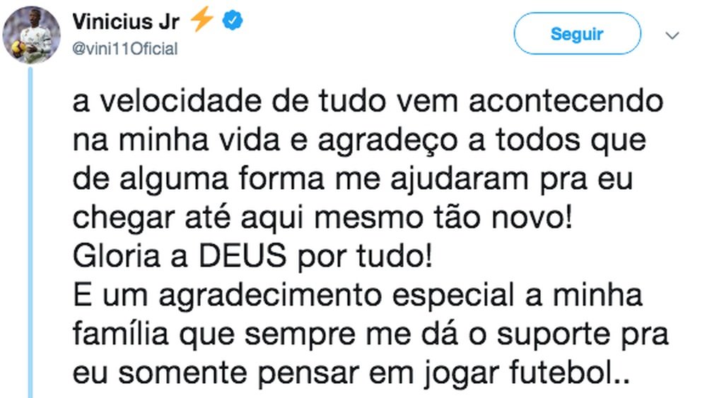 Vinicius hallucine d'avoir été convoqué. Twitter/ViniciusJR