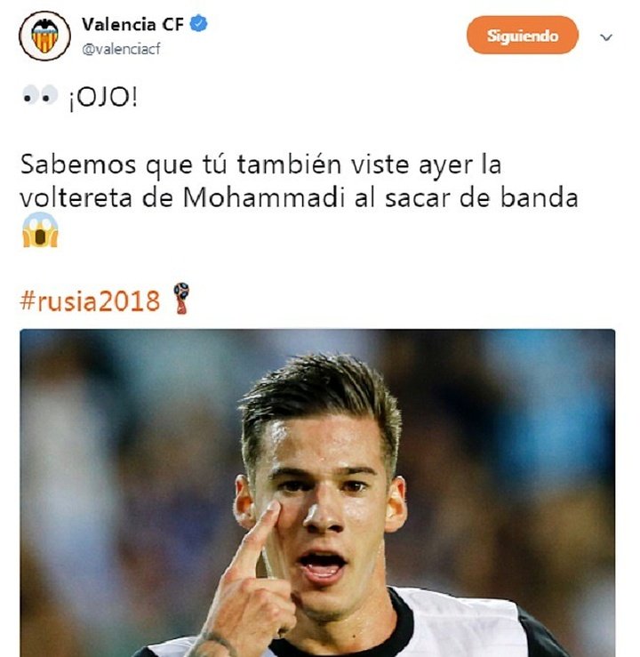 La broma del Valencia por la ridícula voltereta de Mohammadi