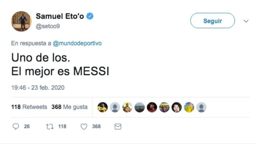 Eto'o made himself clear. Twitter/setoo9
