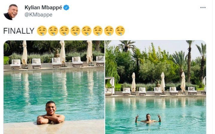 Mbappé curte as férias. Twitter/KMbappe