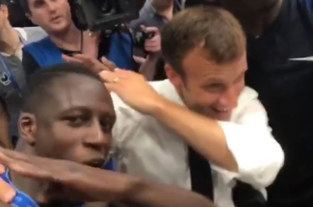 Macron got involved with his players' celebrations. Twitter/BenMendy23