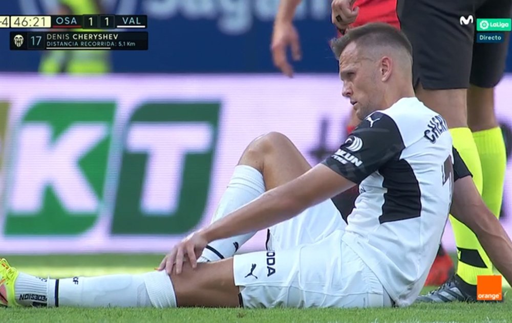 Cheryshev no pudo completar el partido en El Sadar. Captura/MovistarLaLiga