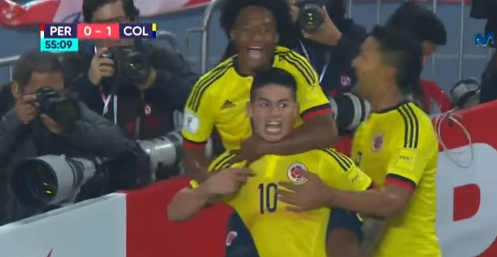 James celebró con rabia su gol a Perú. MovistarFutbol