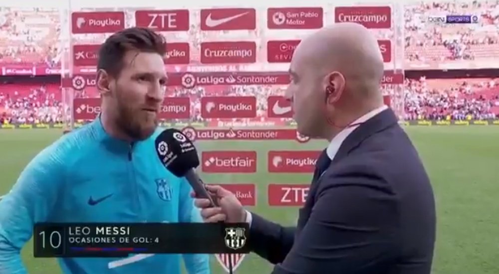 Messi accedió a hablar con la televisión tras ganar en Sevilla. beINSports