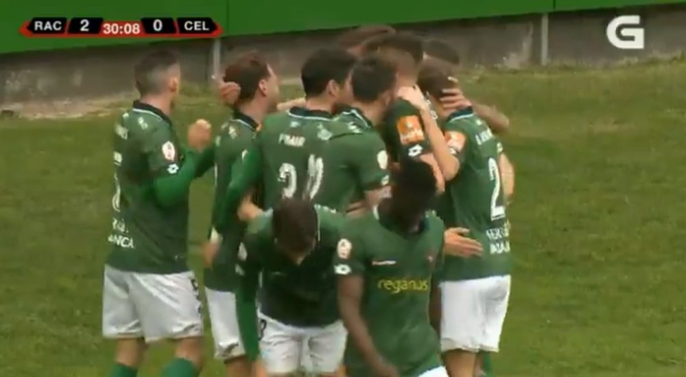 El Racing de Ferrol ganó 2-0 al Celta B. Captura/TVG