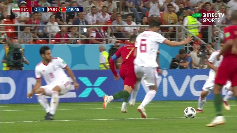 Ronaldo missed his penalty against Iran. Screenshot