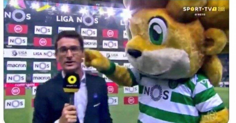 La mascota del Sporting se propasó con un periodista. SportTV