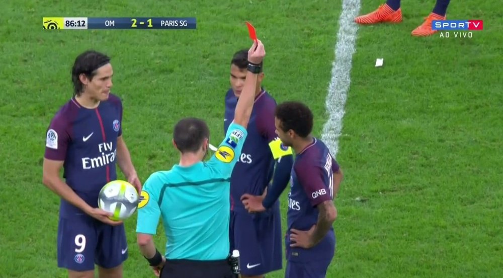 Neymar was sent off during 'Le Classique' against Marseille. SportTV
