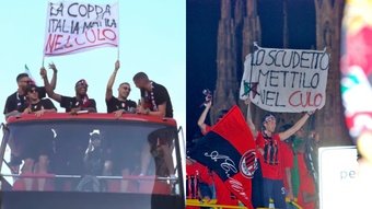 La imagen de la polémica en el festejo del Milan. Captura/localteam