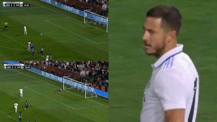 Sin Benzema, Hazard lanzó y anotó el penalti para poner el 2-1. Captura/la1