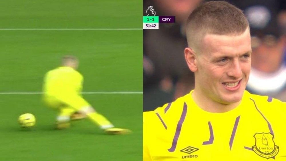 La cantada de Pickford acabó con la mala racha de Benteke. Captura/DAZN