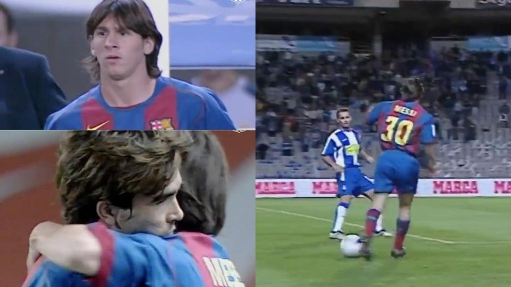 Relembra a estreia de Messi pelo Barcelona em 2004. Capturas/BarçaTV
