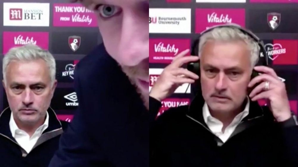Mourinho se levantó de la rueda de prensa y se fue. Capturas/TottenhamTV